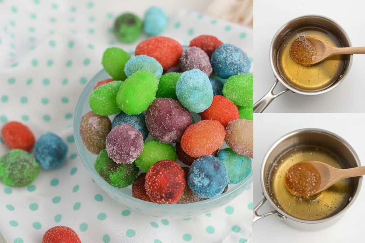 simple syrup being made in a saucepan with sugar and water for jello grapes